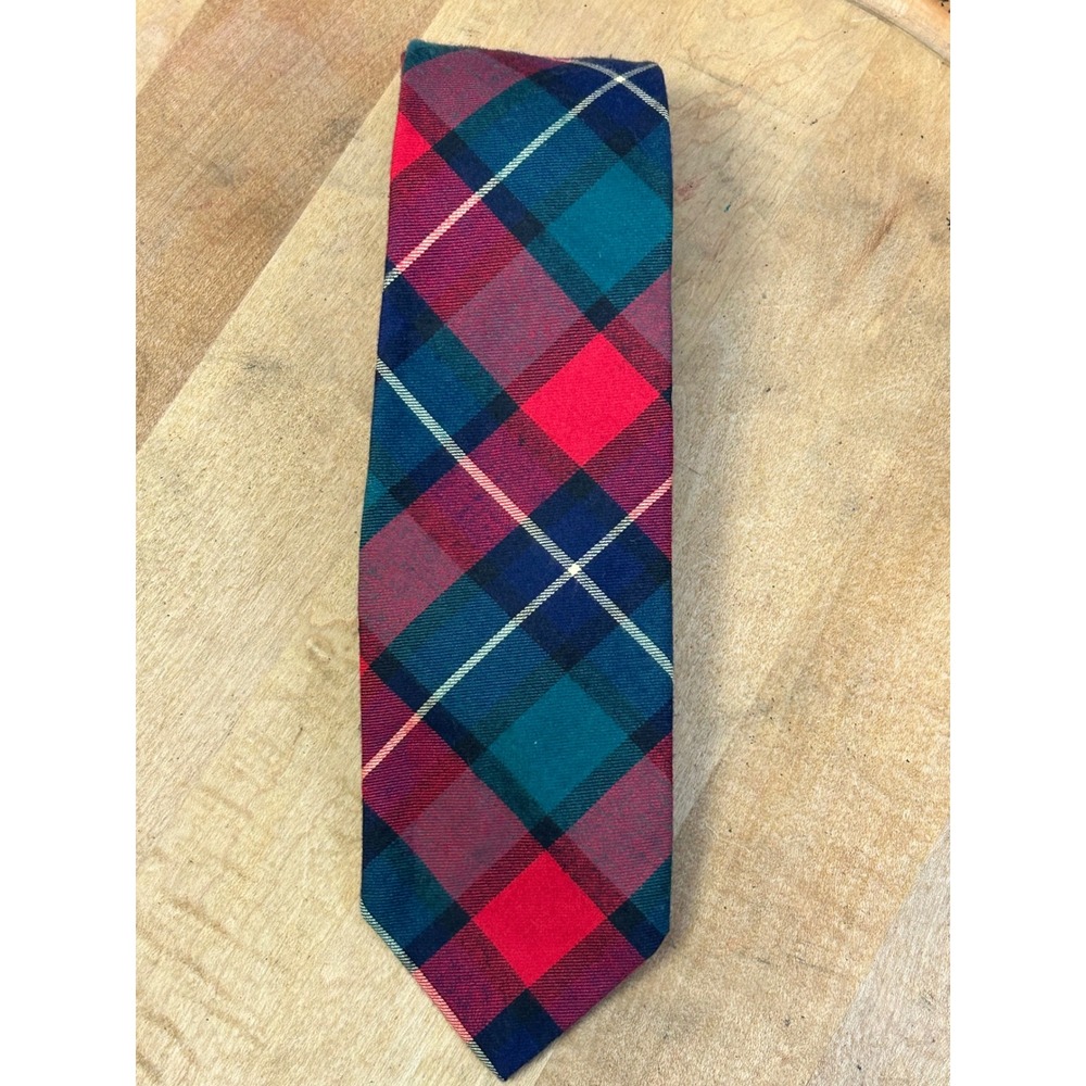 Bert Pulitzer Necktie Men OS Red Navy Teal Plaid Tartan Vintage Preppy Classic